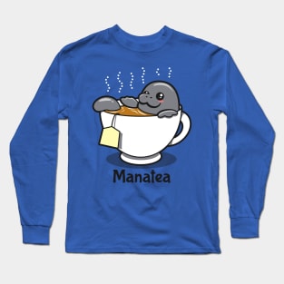 Manatea Cute Kawaii Funny Original Manatee Cartoon For Tea Drinkers Long Sleeve T-Shirt